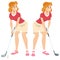 Golfer girl wants to hit ball. Illustration for internet and mobile website