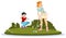 Golfer girl wants to hit ball. Illustration for internet and mobile website