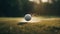 Golfer hits ball on green grass course generated by AI