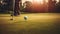 Golfer hitting ball on green grass course generated by AI