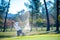 Golfer playing a chip shot onto the green