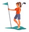 Golfer with pole and flag, playing golf vector