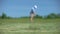 Golfer silhouette hitting ball at course, failed shot and result dissatisfaction
