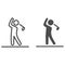 Golfer silhouette line and solid icon, golf concept, Man swinging golf sign on white background, Golf player icon in