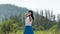 Golfer sport course golf ball fairway. People lifestyle woman playing game golf tee of mountain background. Asia female player gam