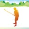 Golfer swinging golf club on the field. Vector illustration decorative design