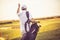 Golfer walking on golf court with bag