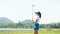 Golfer women sport course golf ball fairway. People lifestyle woman playing game golf tee of on the green grass