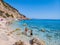 Golfo di Orosei Sardina, Men and women on the beach Sardinia Italy, young couple vacation Sardinia Italy, couple men and