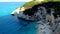 Golfo di Orosei Sardina, View from above, stunning aerial view of beach full of beach umbrellas and people sunbathing