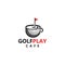 Golfplay cafe logo, with ball, golf course and mug vector