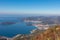 Goli Vrh - Panoramic aerial view on the coastline of Budva and Sveti Nikola Island seen from Goli Vrh, Adriatic Sea, Montenegro