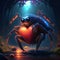 Goliath Birdeater Spider hugging heart Blue spider with red heart on a dark background. 3d rendering AI Generated animal a