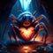 Goliath Birdeater Spider hugging heart Spider with a heart in his hands. 3d illustration. Blue background. Generative AI a