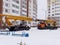 GOMEL, BELARUS - JANUARY 13, 2019: a truck stalled in the snow. towing