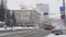 GOMEL, BELARUS - JANUARY 24, 2019: Heavy snowfall on Lenin Avenue. traffic traffic cars.