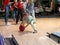 GOMEL, BELARUS - MAY 15, 2019: Continent Entertainment Center. Kids playing bowling