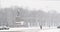 Gomel, Belarus. Statue Of Vladimir Lenin In Lenin Square In Winter Snowy Snowstorm Day