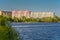 Gomel. Belarus. View of the neighborhood Swedish hill from the lake in the spring