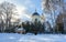 Gomel Palace and Park Ensemble. View of the tomb of Prince Paskevich and the Cathedral of Peter and Paul in the winter. Sights of