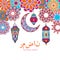 Gometric flowers with lamps hanging to ramadan kareem background