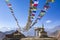 Gompa and Multicolored Buddhist flags in Muktinatn, Nepal