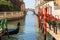 Gondola and bridge on a small canal near Saint Mark Square