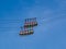 Gondola bubbles against the blue sky. Cable car taking tourists to Fort de La Bastille in Grenoble, France.