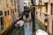 Gondola on canal in Venice. The charm of Italy