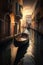 Gondola in the canals of Venice at Sunset. Created with generative AI technology.