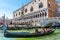 Gondola floats near the Doge`s Palace in Venice