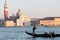 Gondola in front of San Giorgio Maggiore Church in Venice lagoon, Italy