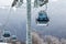 Gondola lifts on ski resort in the winter mountains