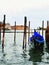 A gondola parked on the grand canal of Venice