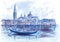 Gondola and San Giorgio Maggiore Church. Venice, Italy.