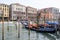 Gondola service tourist people travel around Venice canal grand in Italy