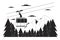 Gondola skilift mountain forest black and white cartoon flat illustration