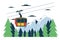 Gondola skilift mountain forest line cartoon flat illustration