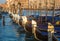 Gondolas close up in Grand Canal, Venice