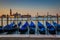 Gondolas at dawn, Venice, Italy