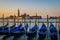 Gondolas at dawn, Venice, Italy