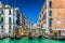 Gondolas dock station in Venice, Italy.