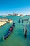 Gondolas float near San Marco Square in Venice, Italy