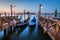 Gondolas, Grand Canal and San Giorgio Maggiore Church at Dawn