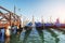 Gondolas on Grand canal in Venice, San Giorgio Maggiore church. San Marco.