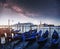 Gondolas on Grand canal in Venice, San Giorgio Maggiore church. San Marco. Beautiful summer landscape.