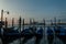 Gondolas lined up at Sunrise on Piazza San Marco