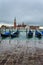 Gondolas moored in the Giudecca Canal, Venice