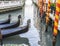 Gondolas moored in side canal, Venice, Italy