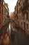 Gondolas in the narrow canals of Venice. deliberately moved movement